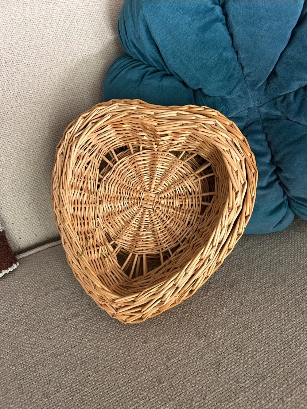 Natural Woven Heart Nesting Basket Trio - Light Brown Boho Home Decor
